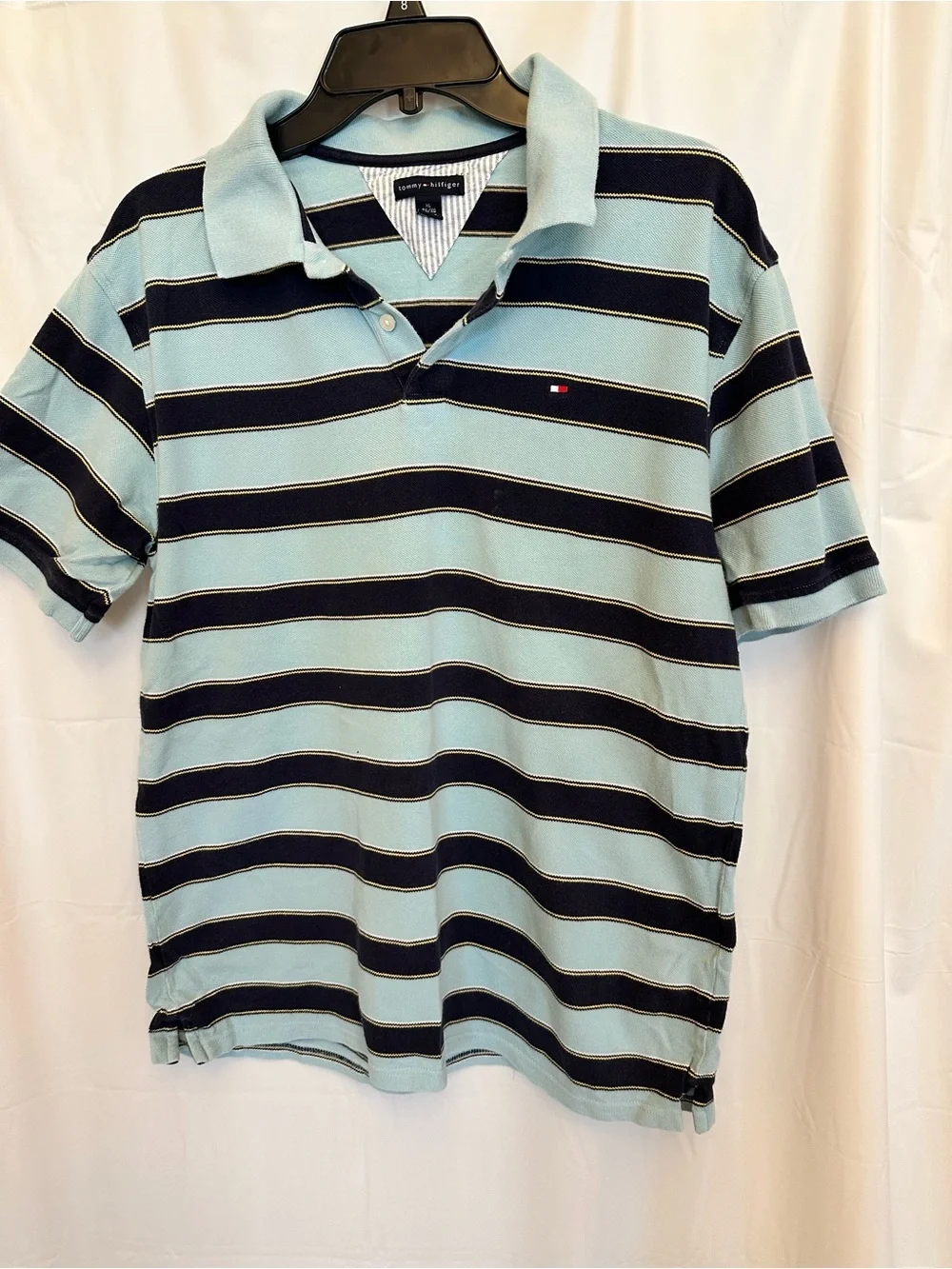 Tommy Hilfiger Bundle of 2 Boy’s Striped Polos in Light Blue, Navy & Cream Sz XL